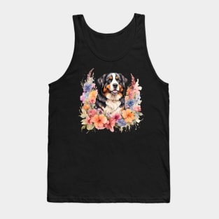 A bernese mountain dog decorated with beautiful watercolor flowers Tank Top